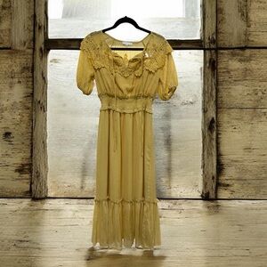 Moon River Mustard Lace Maxi Dress